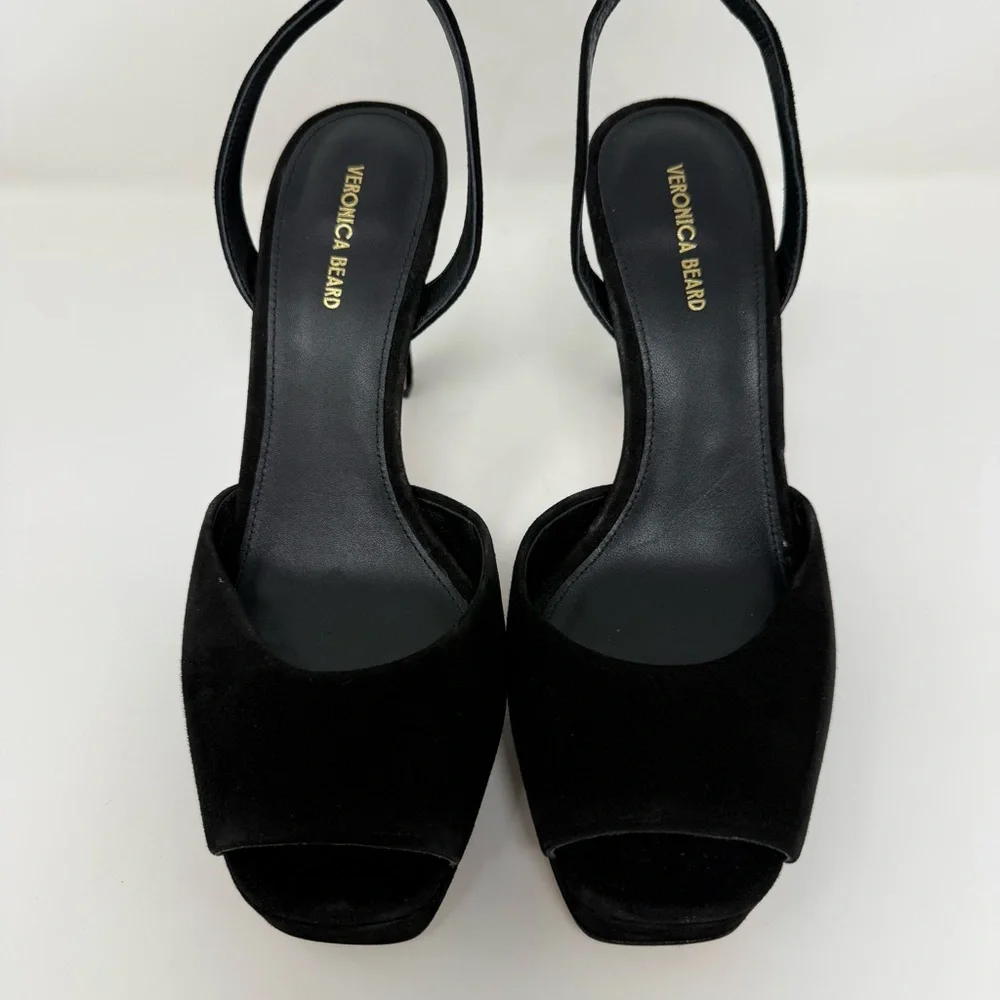New Veronica Beard Brianne Sandals Black Suede Sz 8.5